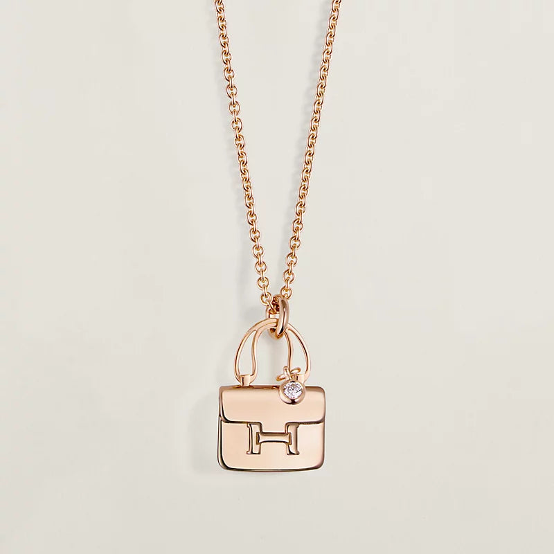 Hermes Amulette Pendant Pink Gold Necklace