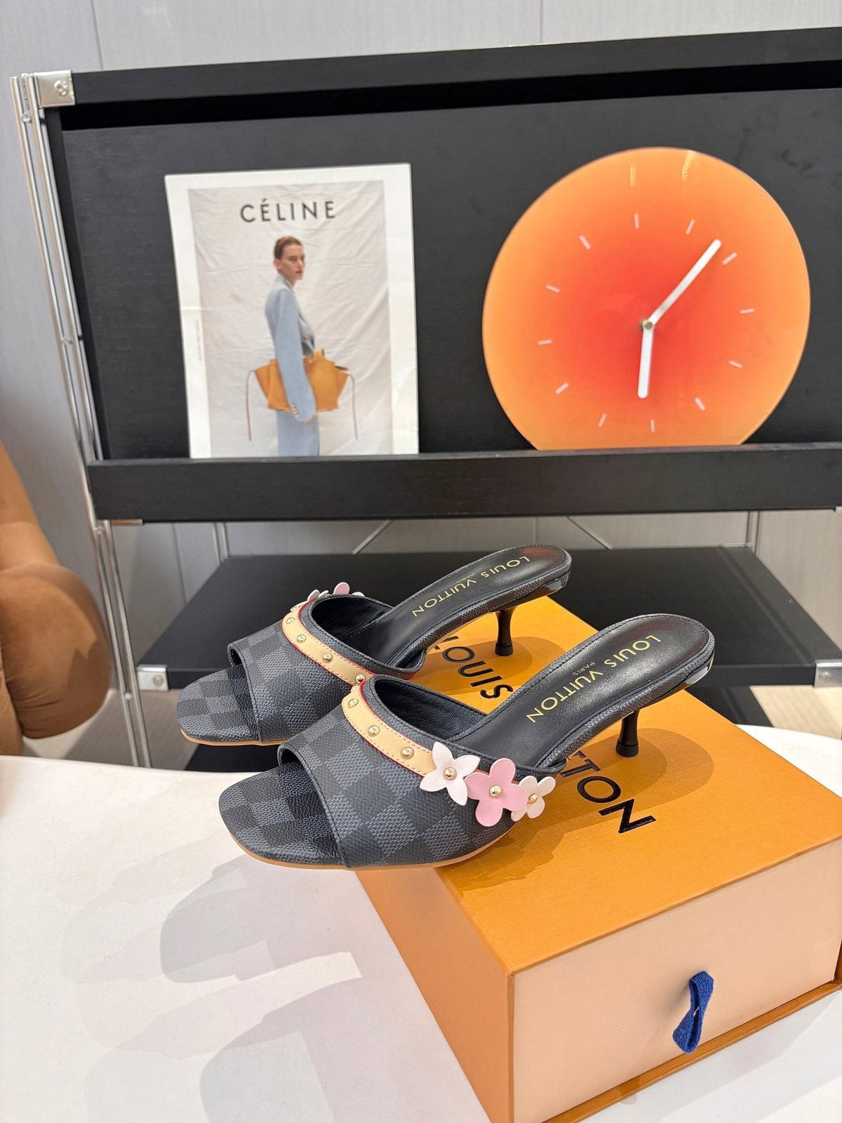 Louis Vuitton Checkered Floral Slingback Heeled Sandals — front