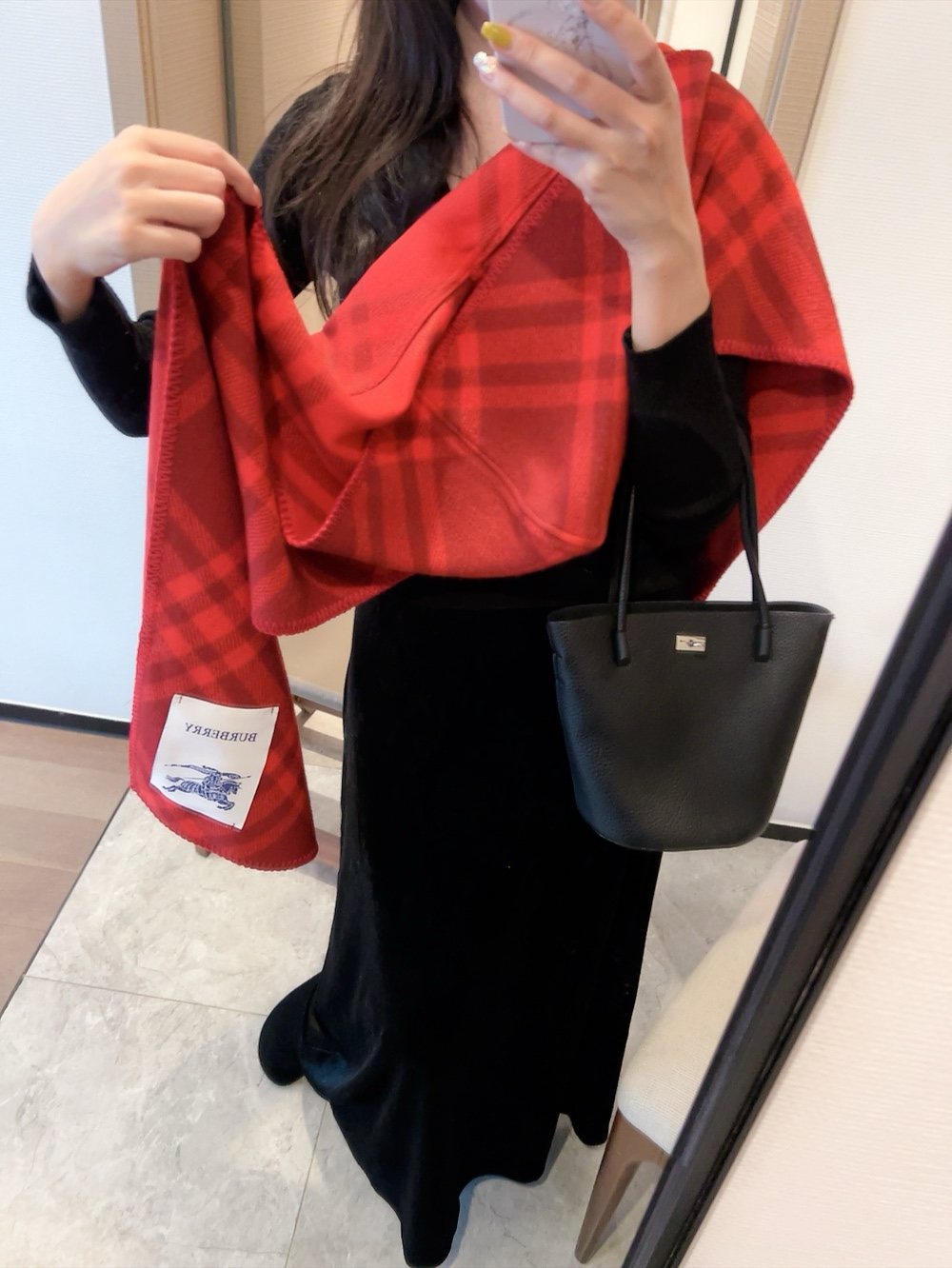 Burberry Red Check Hooded Scarf Shawl — model