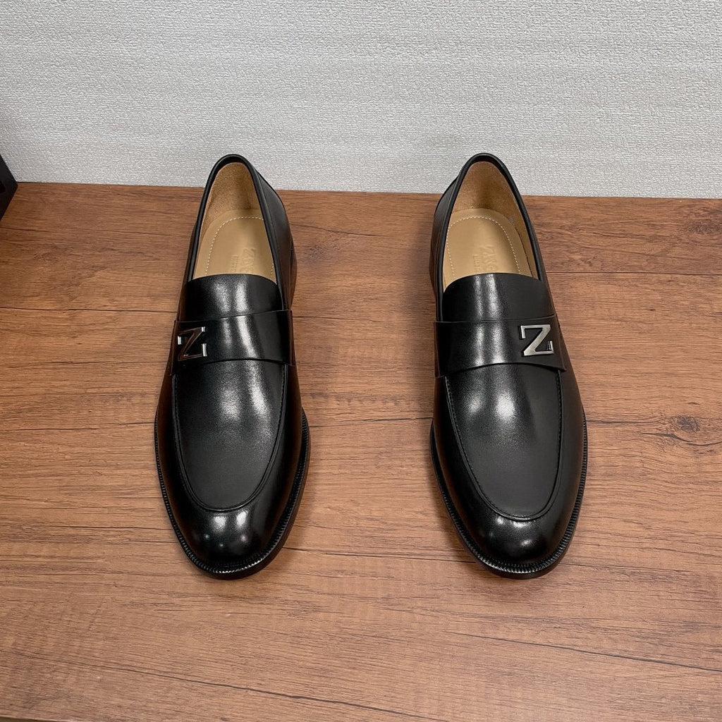 Zegna Black Metal-Accent Loafers — front