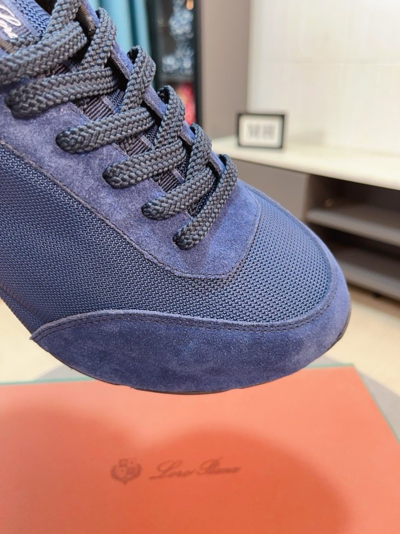 Loro Piana Blue Lace-Up Sneakers — detail