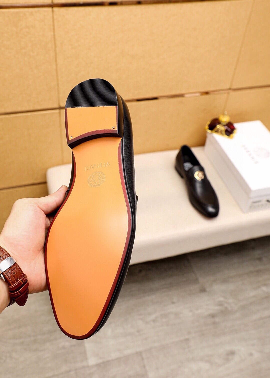 VERSACE Black Medallion Slip-On Shoes — side