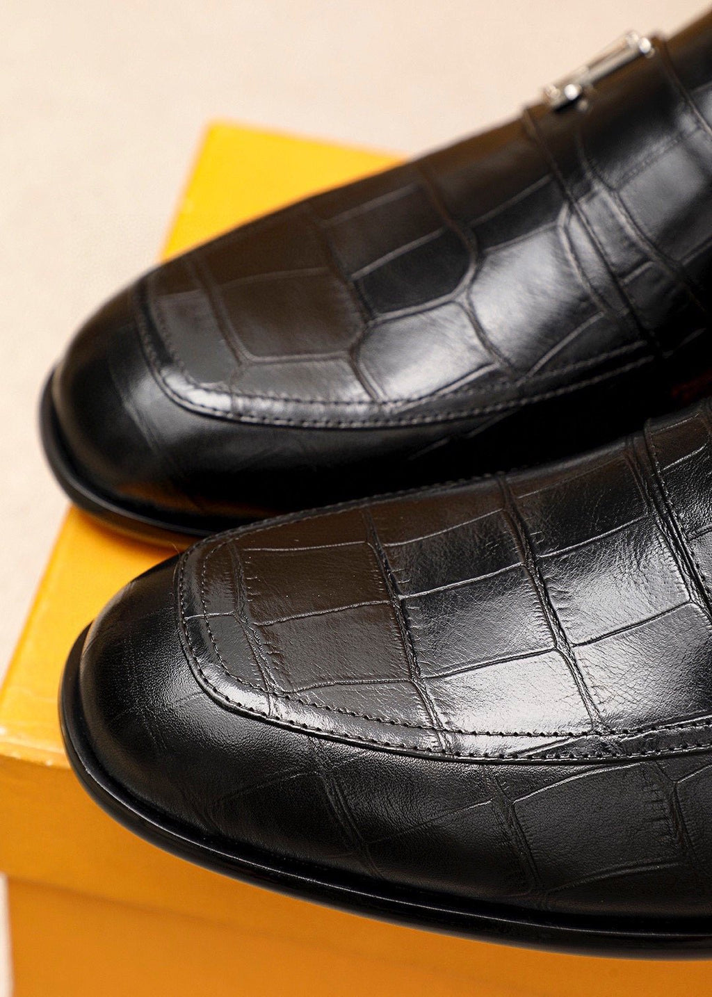 Louis Vuitton Black Embossed Loafers — detail