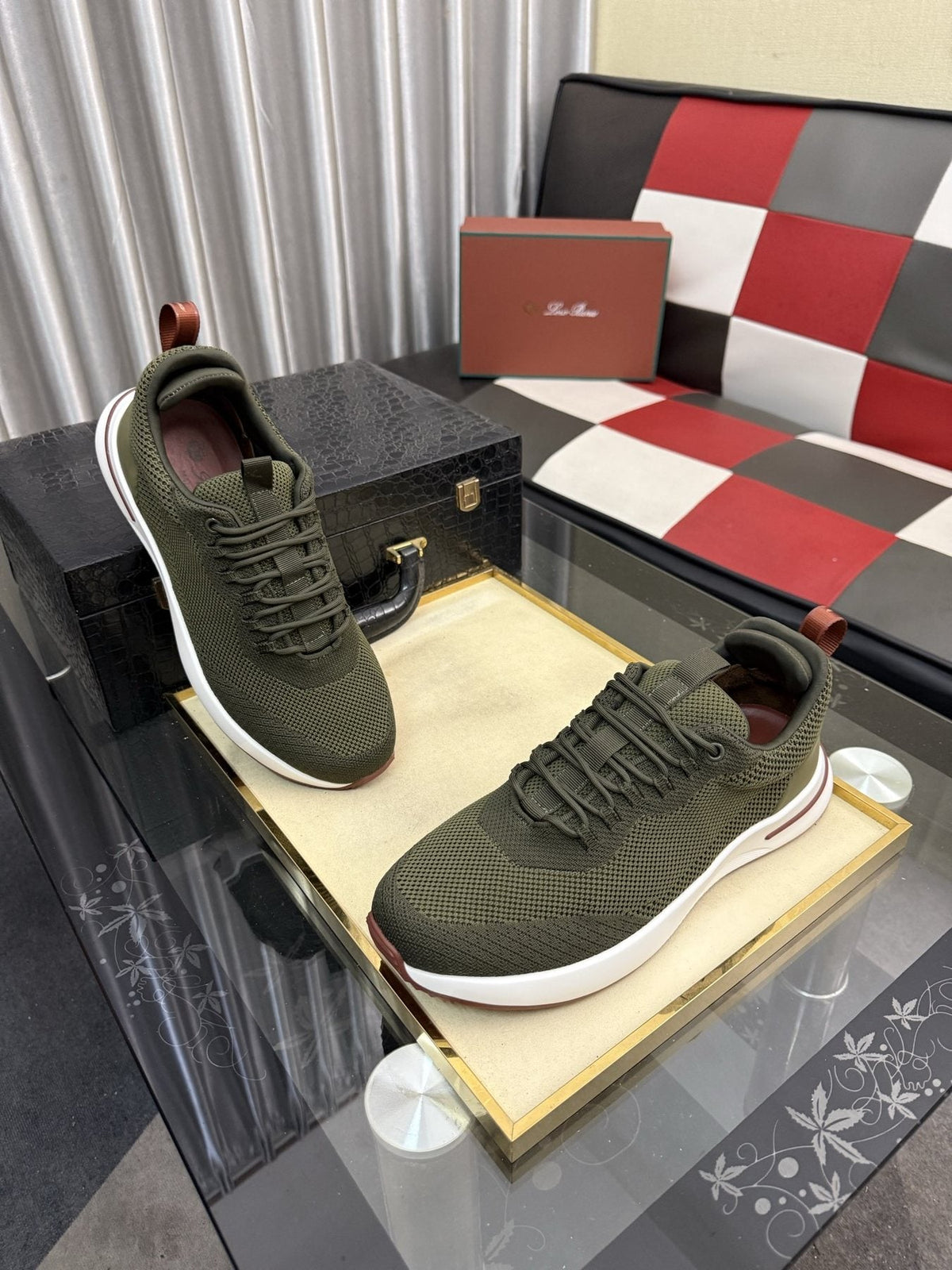 Olive Green Mesh-Like Low-Top Sneakers — front