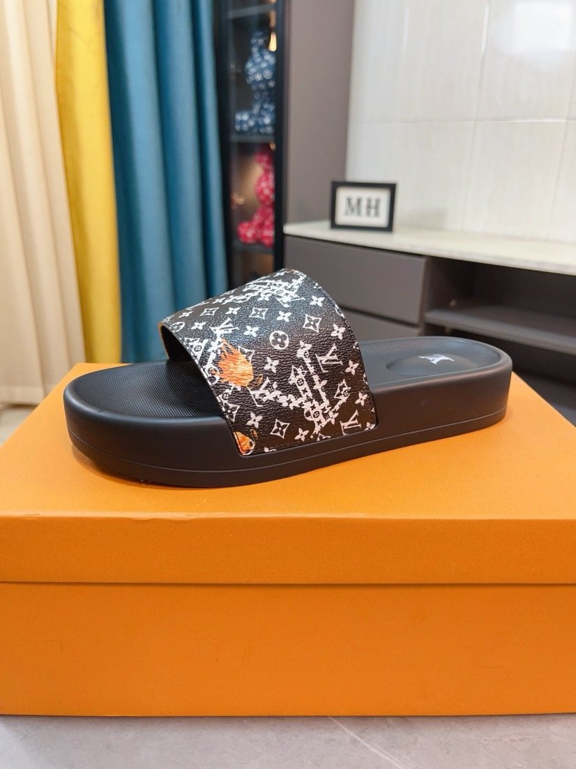 Louis Vuitton Patterned Strap Slide Sandals — front