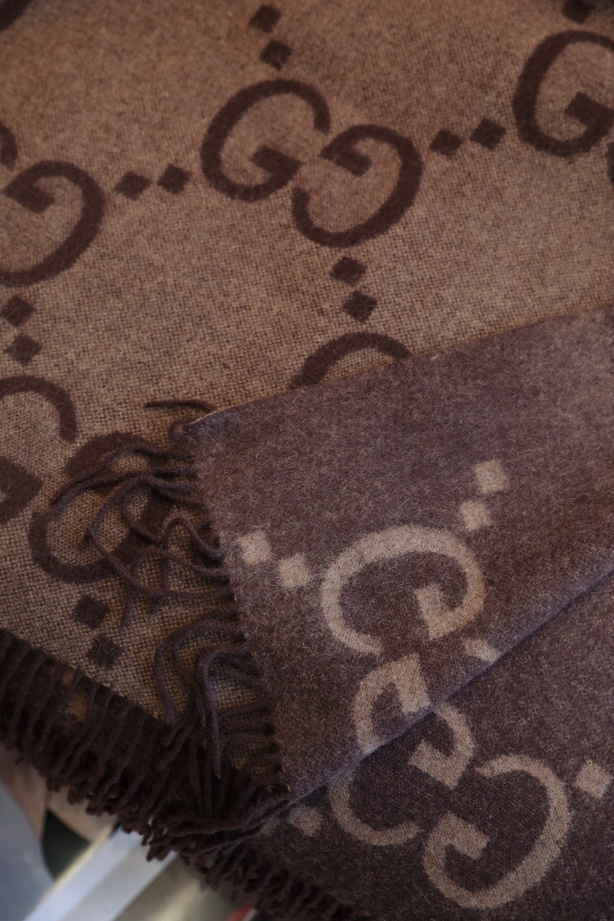 Gucci Brown Fringed Poncho — detail