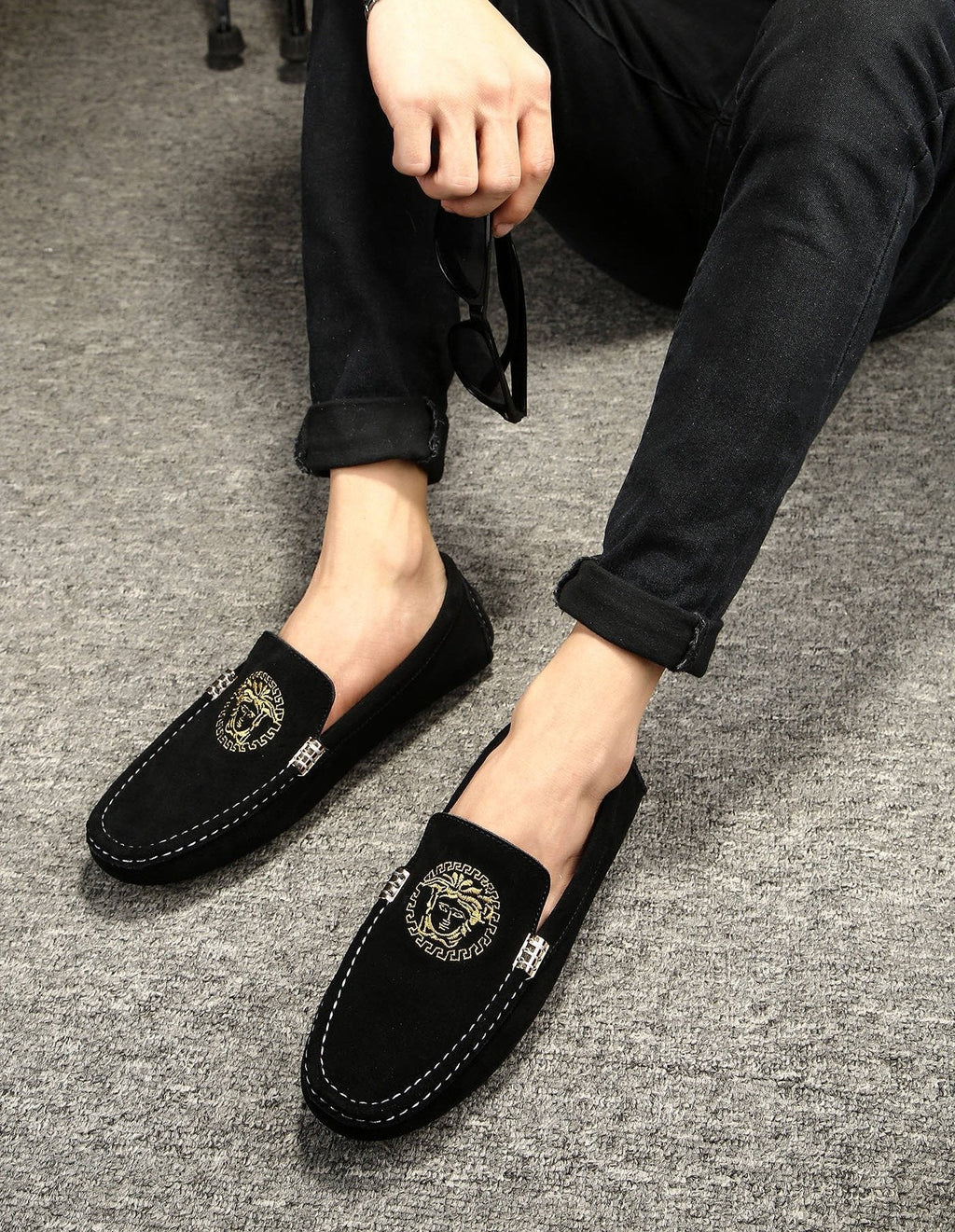 Versace Black Gold Emblem Loafers — hero