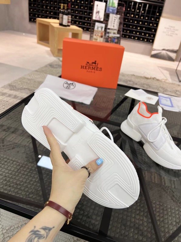 Hermès White Orange Knit Sneakers — detail