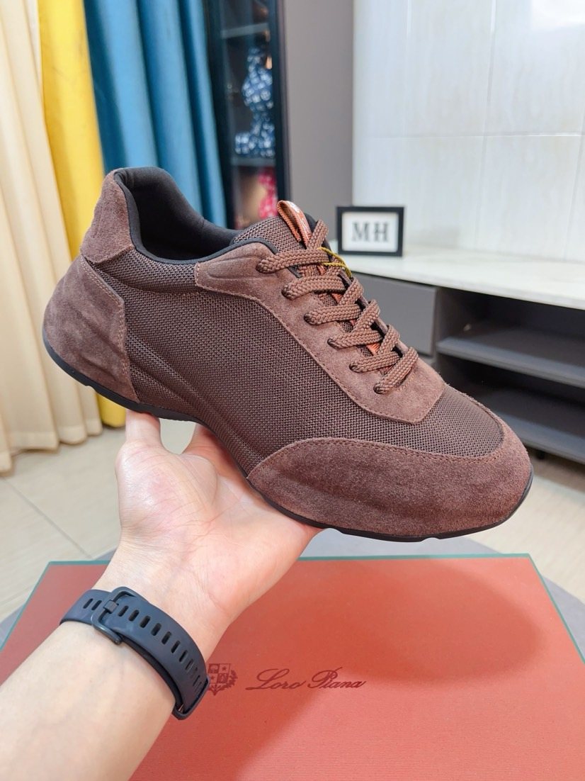 Loro Piana Mesh Lace-Up Sneakers — side