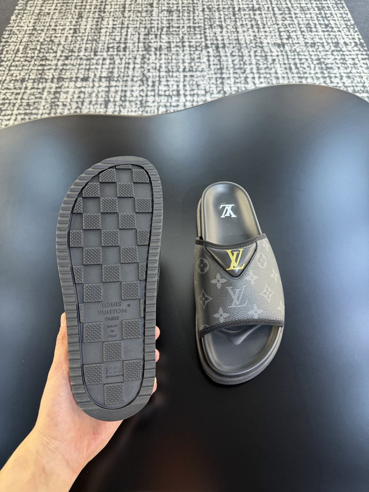 Louis Vuitton Monogram V Slide Sandals — side