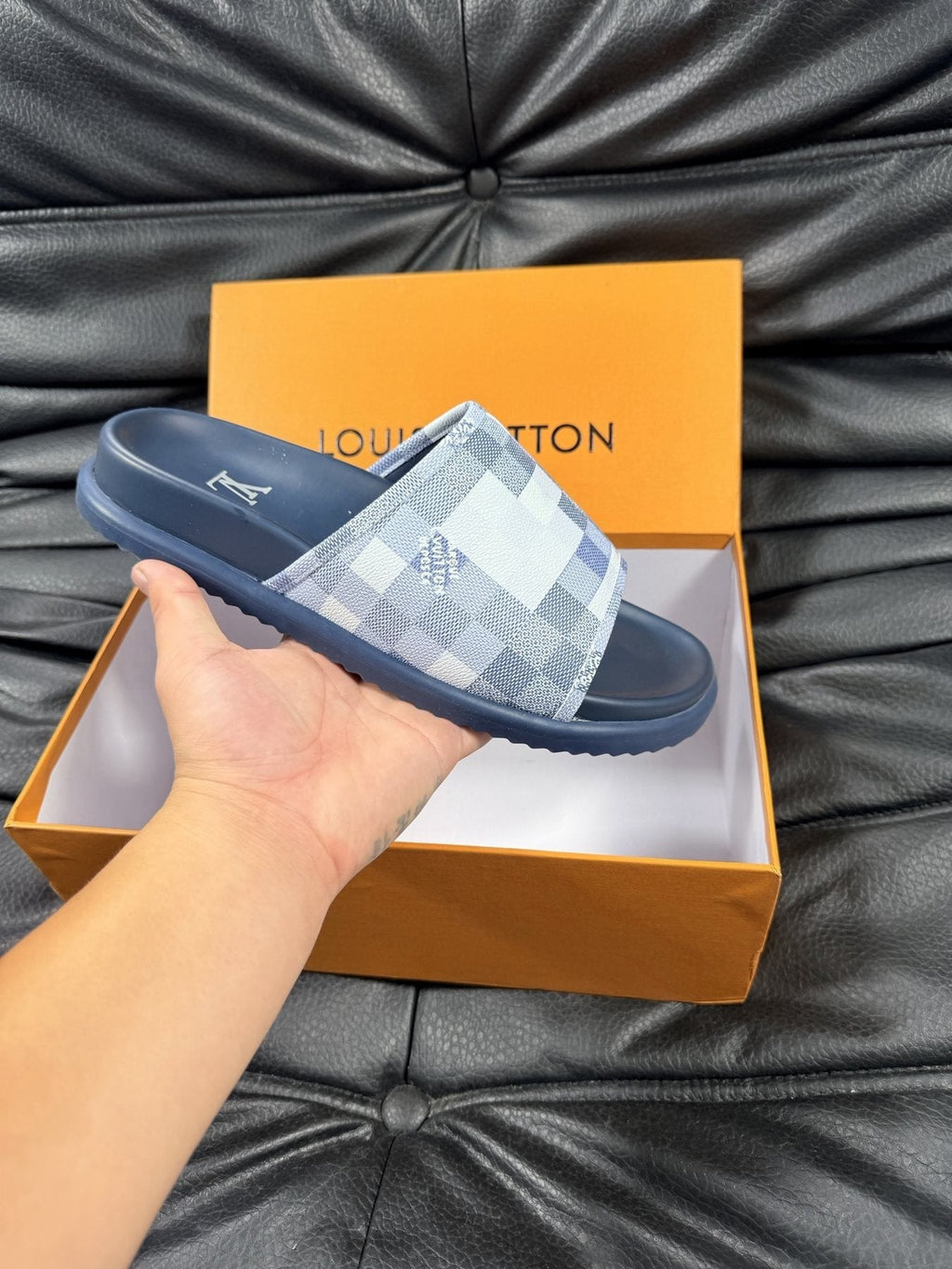 Louis Vuitton Checkered Slide Sandals — detail