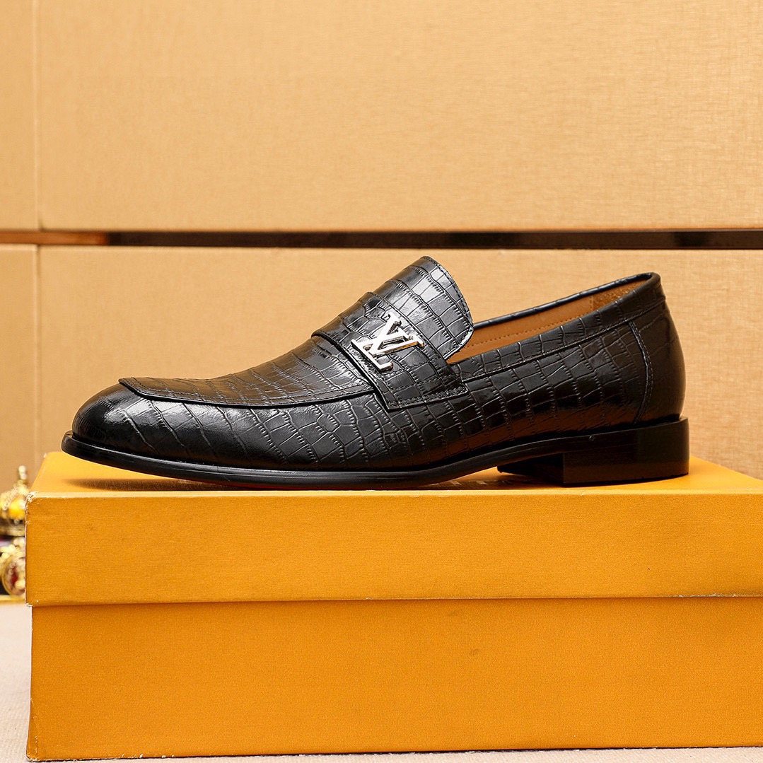 Louis Vuitton Embossed Metal-Accent Loafers — side