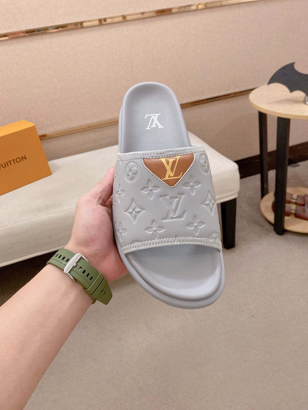Louis Vuitton Embossed Men's Slide Sandals — front