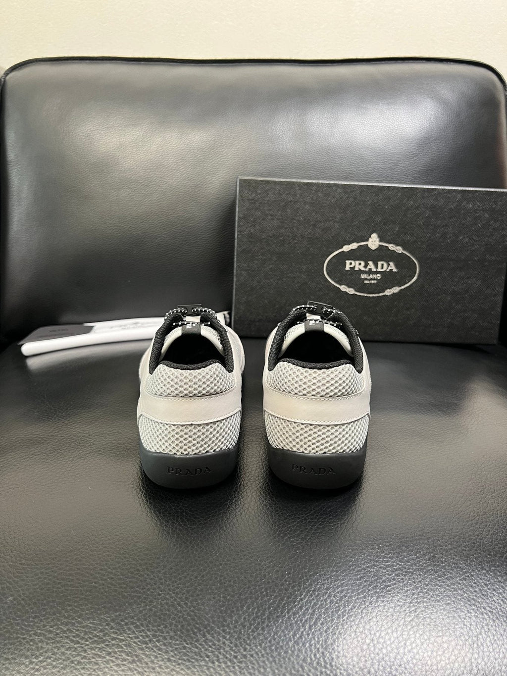 Prada White, Gray & Black Low-Top Sneakers — back